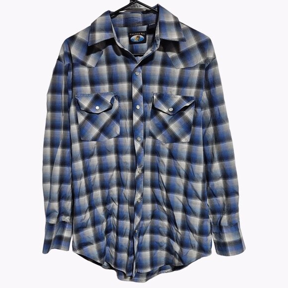 Falcon Bay Other - Falcon Bay Pearl Snap Western Shirt Mens Size Medium Blue Plaid Long Sleeve